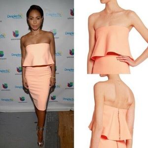 Never worn! Elizabeth & James Orange Ponte Knit Strapless Addilyn Crop Top XS